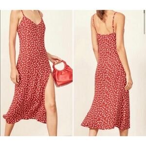 Reformation Crimini Strappy Midi Summer Dress in Amari Red Floral.